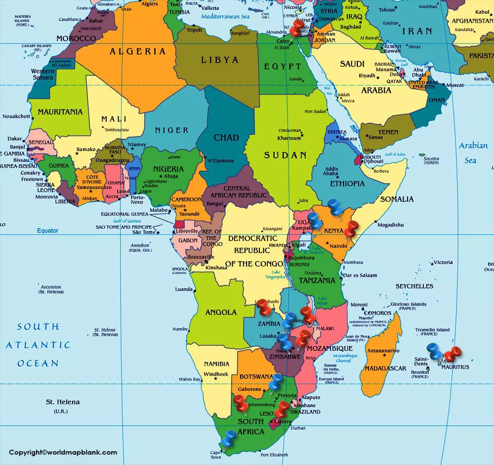Color map showing the countries of Africa
