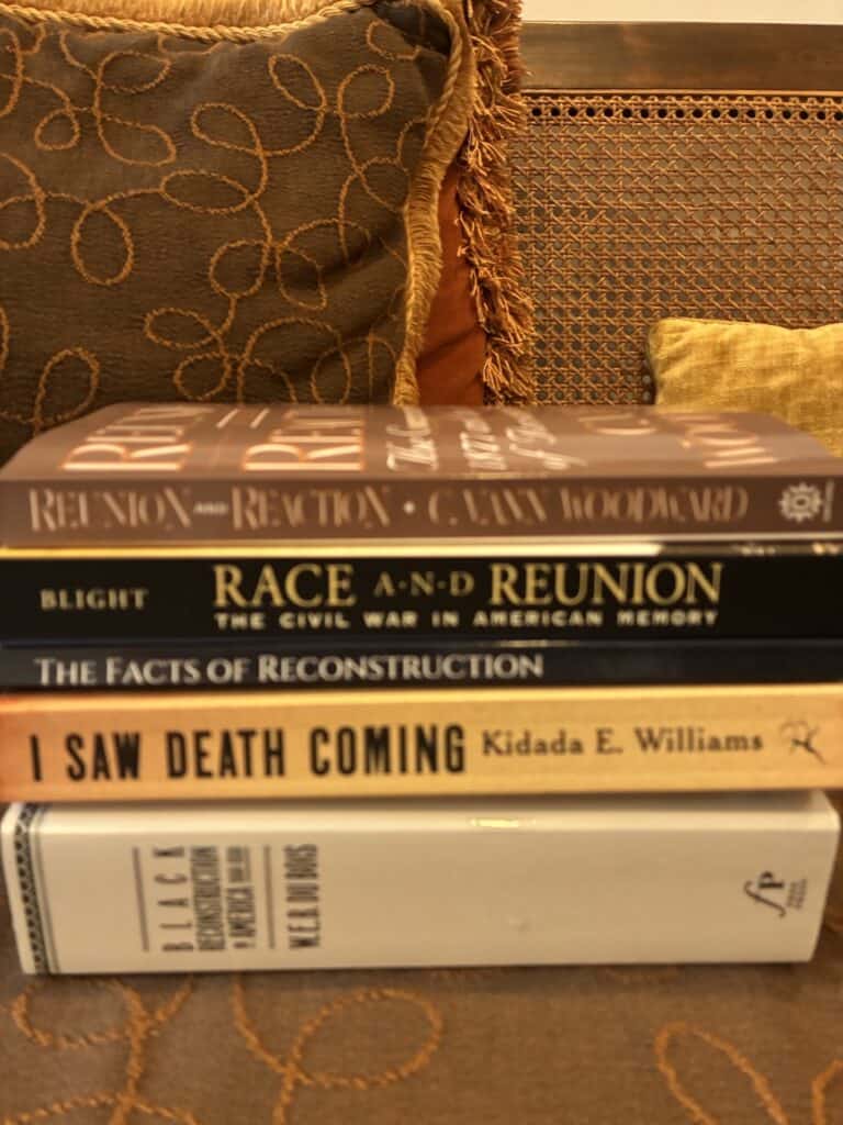 A stack of Reconstruction books. 
