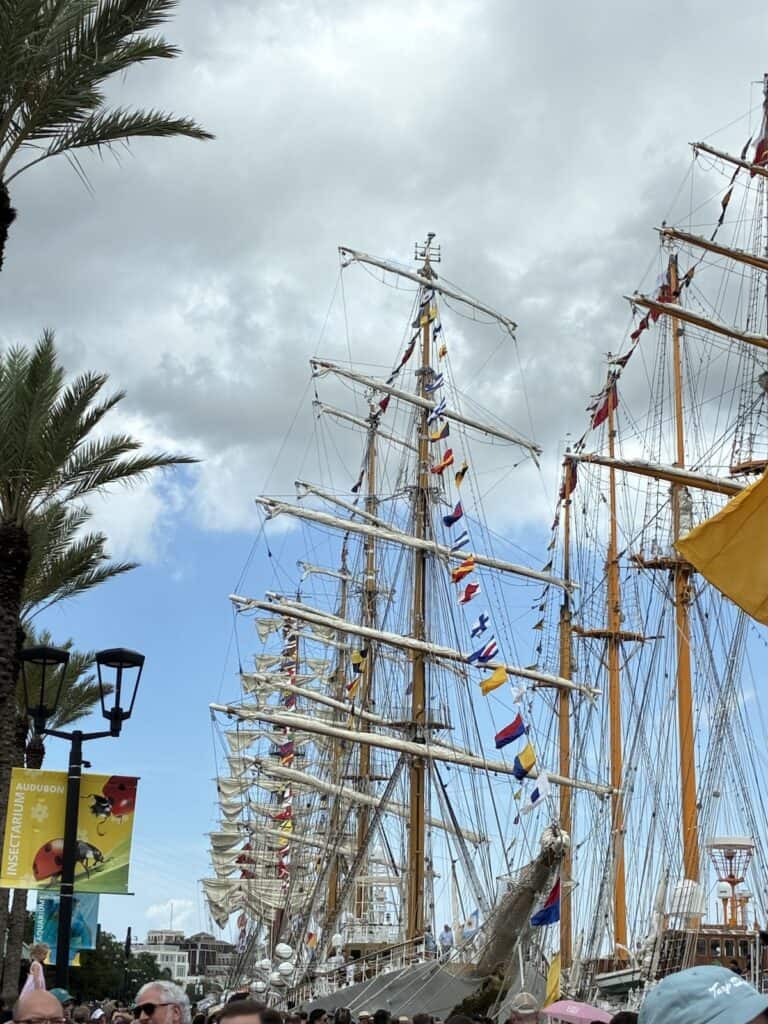 Photo of tall ships lined up on the New Orleans wharf, a major entry n the this and that theme 